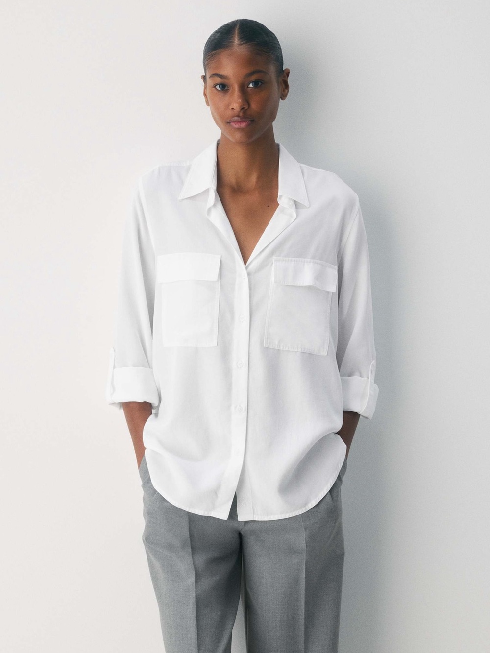 🌿Aritzia Babaton Women White Utility Button Up Shirt L EUC Minimalist Timeless
